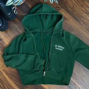 Brandy Melville Green Cropped Crystal ZipUp Hoodie
